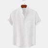Men's Cotton and Linen Stand-up Collar Short-sleeved Solid Color Shirt Casual Cardigan Men's Shirt