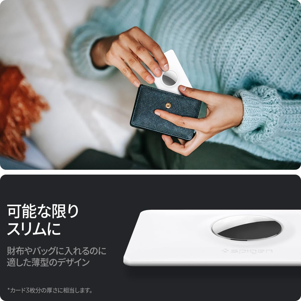 Spigen AirTag Case Card Type Keychain with Carabiner Wallet Wallet Storage Slim Lightweight Lost Prevention Shockproof Air Tag Case Air Fit AMP01835