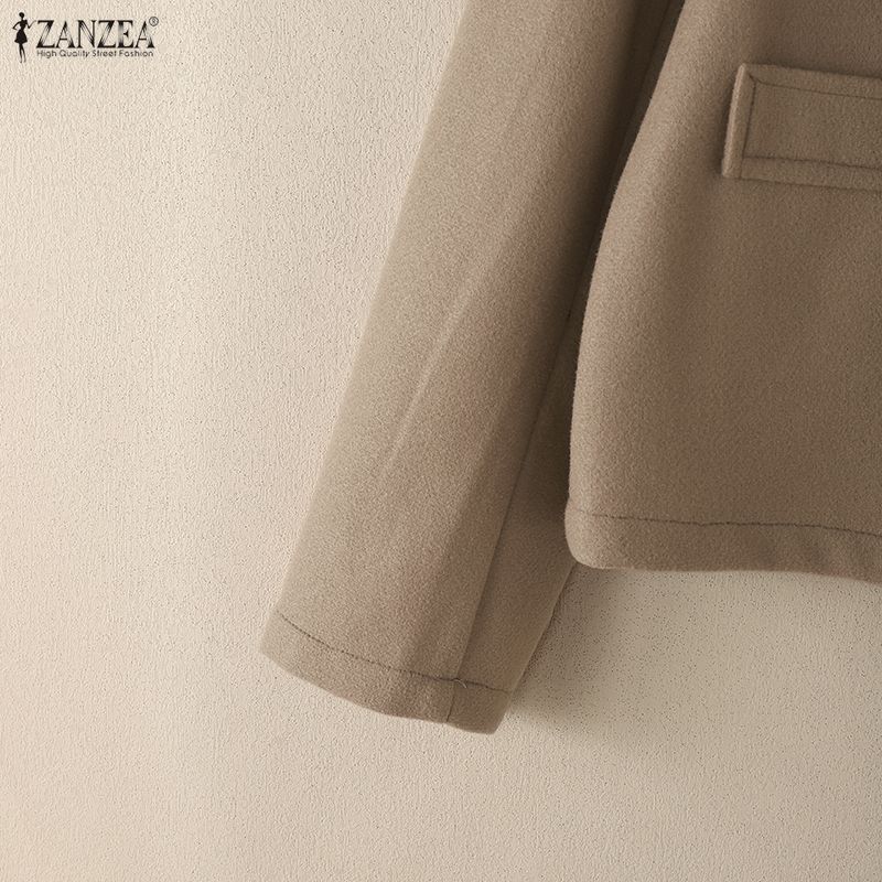 ZANZEA Women Casual Round Neck Long Sleeve Thin Woolen Jackets