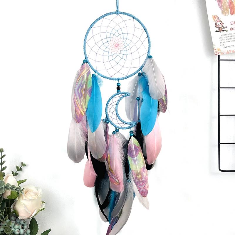 Dream Catcher Hand-woven Colorful Feather Wind Chimes Living Room Bedroom Background Wall Decoration Festival Gifts Home Decor