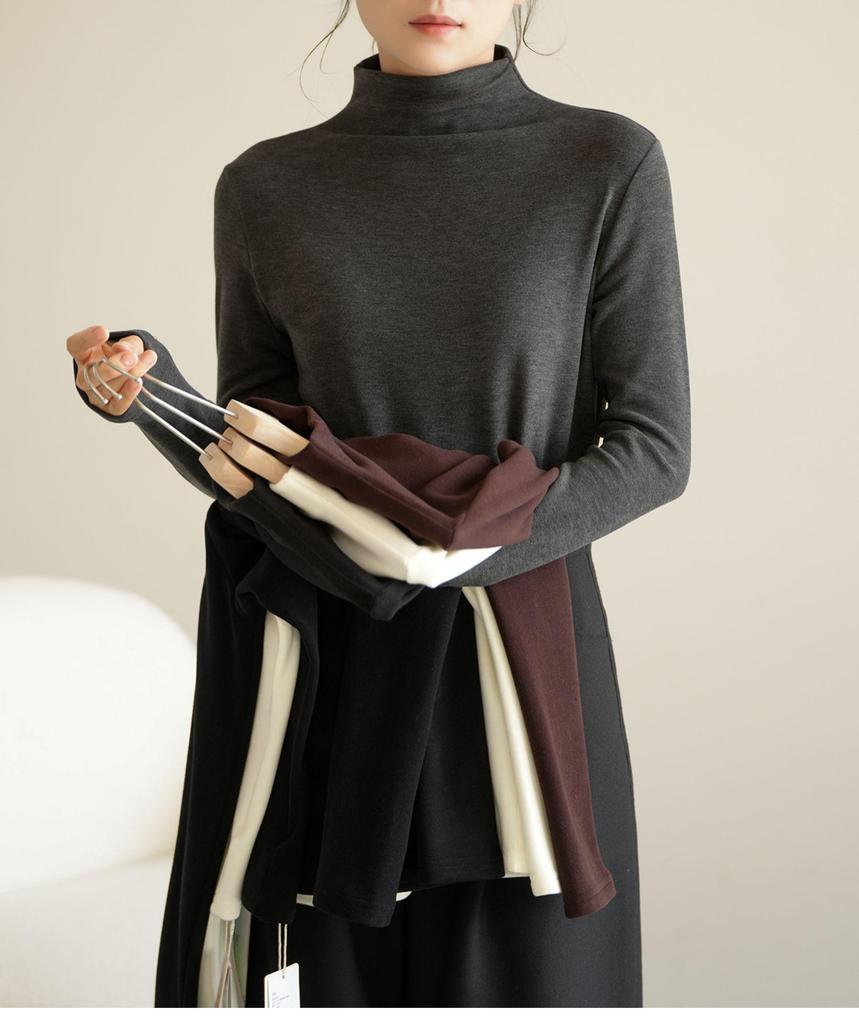 Women's Warm Long Sleeve Semi-High Collar Shirt - Autumn/Winter Style, Class A, 300g