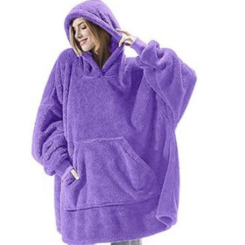 Amazon Plaid Loose Double-Sided Velvet Thickened Pocket Blanket Couple Home Wear Fleece Pullover Female Hoodie