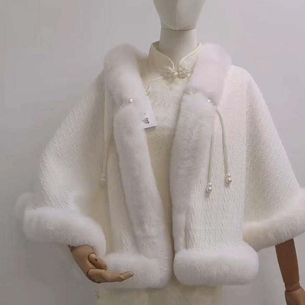 Winter Warmer Umhang Kunstpelz Formelle Partyjacke Schal für Damen Eleganter täglicher Abendessensumhang Kunstpelzmantel Abschlussball-Bolero Damenmäntel