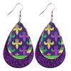Carnival Three-Layer Leather Earrings, Cross Pattern Single-Sided Printing Scallion Powder Fine Powder Water Droplets Leaves
