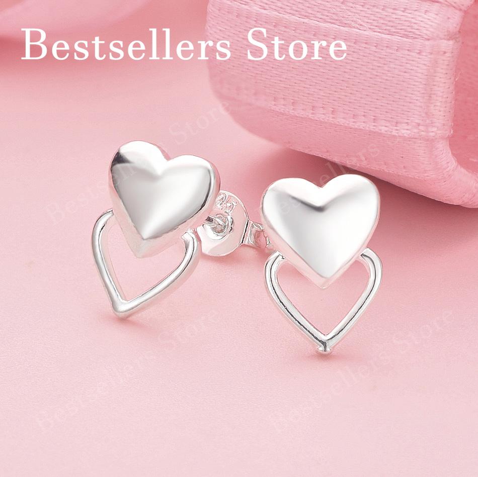 925 Sterling Silver Luxury Exquisite Double Heart Stud Earrings for Women Fashion Wedding Charm Gift Party Jewelry