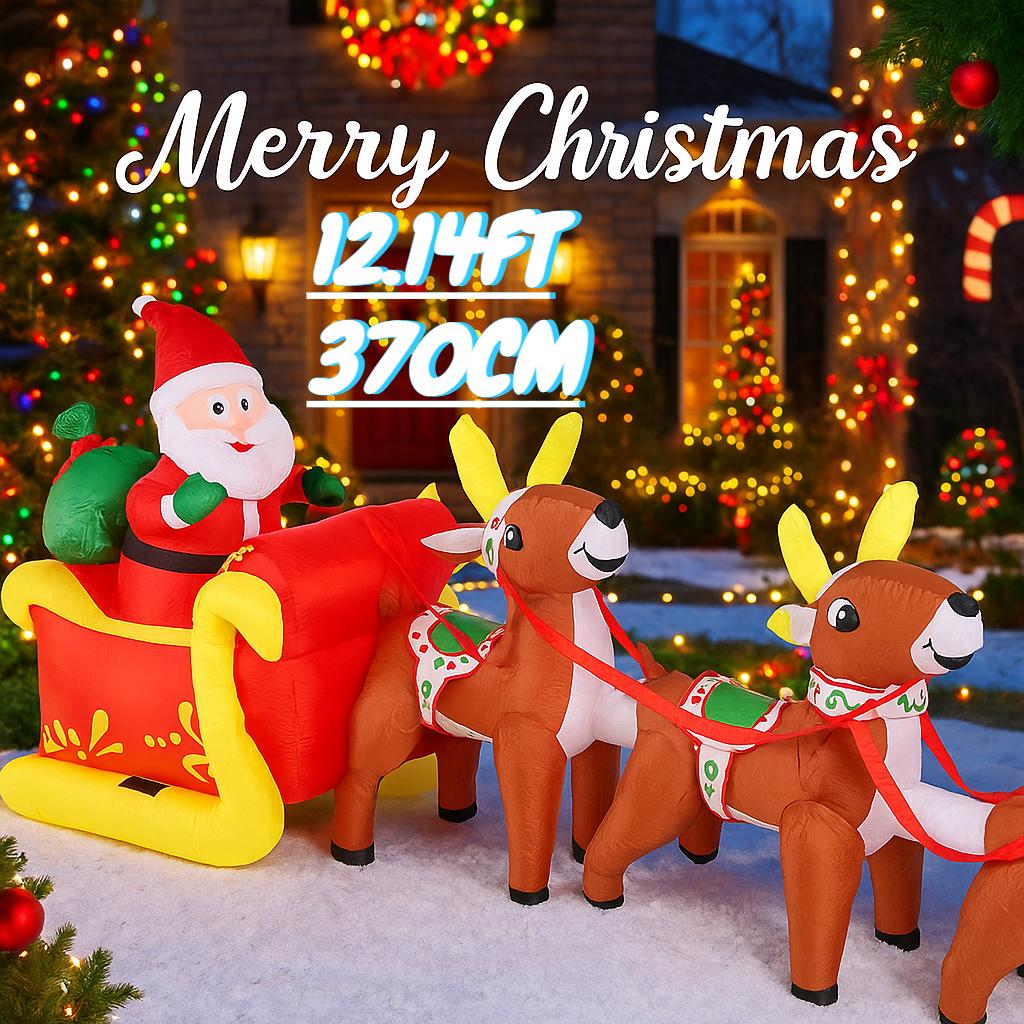 12.14FT Inflatable Toy Santa Sleigh Reindeer LED Lit Xmas Yard Party Decoration Christmas Home Supplies Ornament Festive Gift
