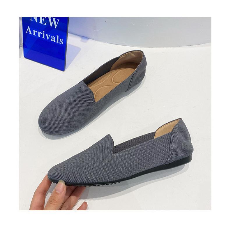 New round head single shoes knitted woven ladyshoes flat bottom flying woven beanie shoes women