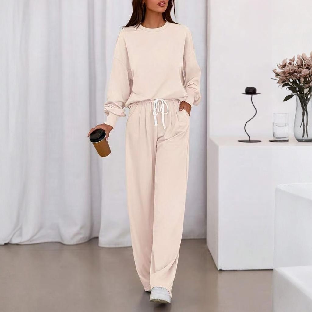 Fashion Women's Casual Suit Long Sleeved Casual Wide Leg Pants Set
