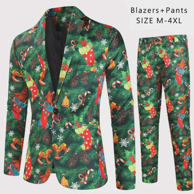 2024 Autumn/Winter Casual 3D Printed Christmas Suit & Trousers Set