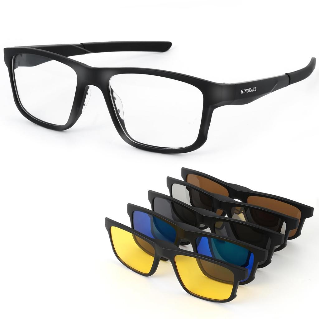 HINOKAZE Sunglasses with 5 Lenses and Instant Magnetic Lens Polarized Sports Sunglasses with UV400 Photochromic Sunglasses for Women and and Golf