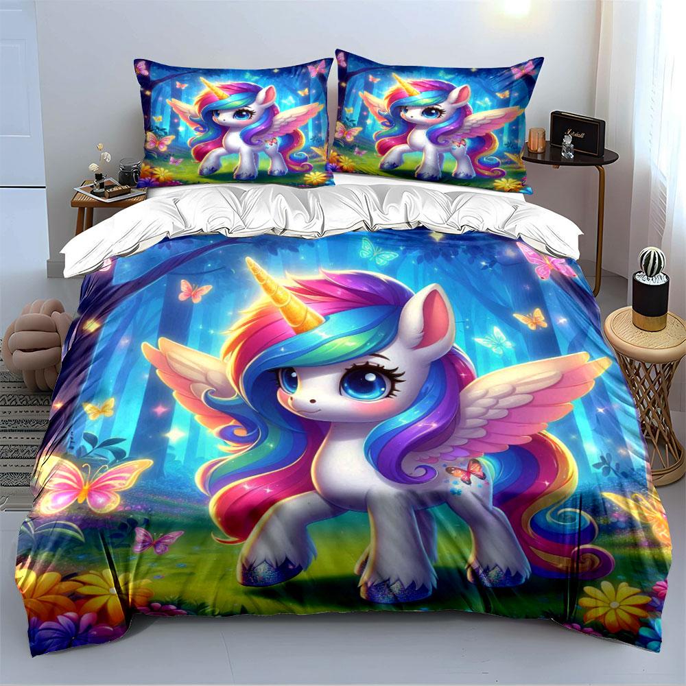 Einhorn mit Regenbogenflügeln Bettwäsche Bettbezug Set Bettbezug Kissenbezüge (1 * Bettbezug 2 * Kissenbezüge, ohne Bettdecke)