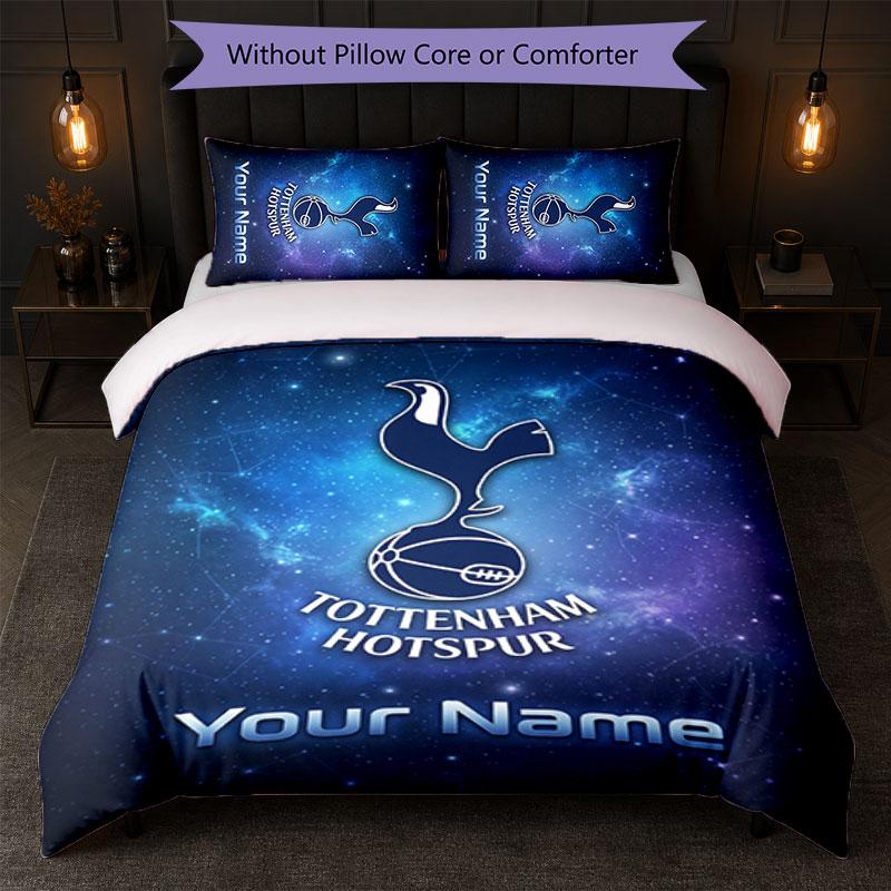 Tottenham Hotspur FC Benutzerdefinierter Name Text Bettwäsche-Set 1 Bettbezug + 2 Kissenbezüge Fußball-Logo Personalisierte Geschenkidee für besonderen Anlass Schlafzimmerdekoration