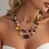 Colorful Vintage Necklace Irregular Bead Rope Chain Choker Double Layers Necklace  Women Girls