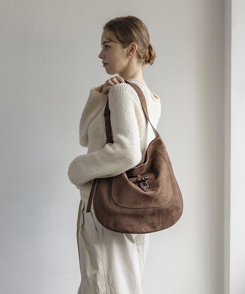 Moiqui Lune Suede Hobo Bag Dk Brown