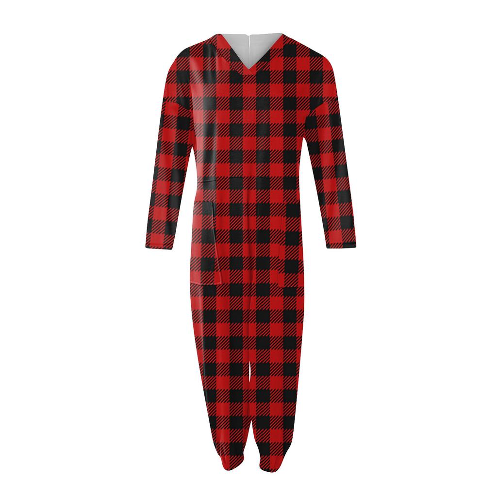 Women's Large Size Loose Casual Printed Long Sleeve V-Neck Pocket Jumpsuit