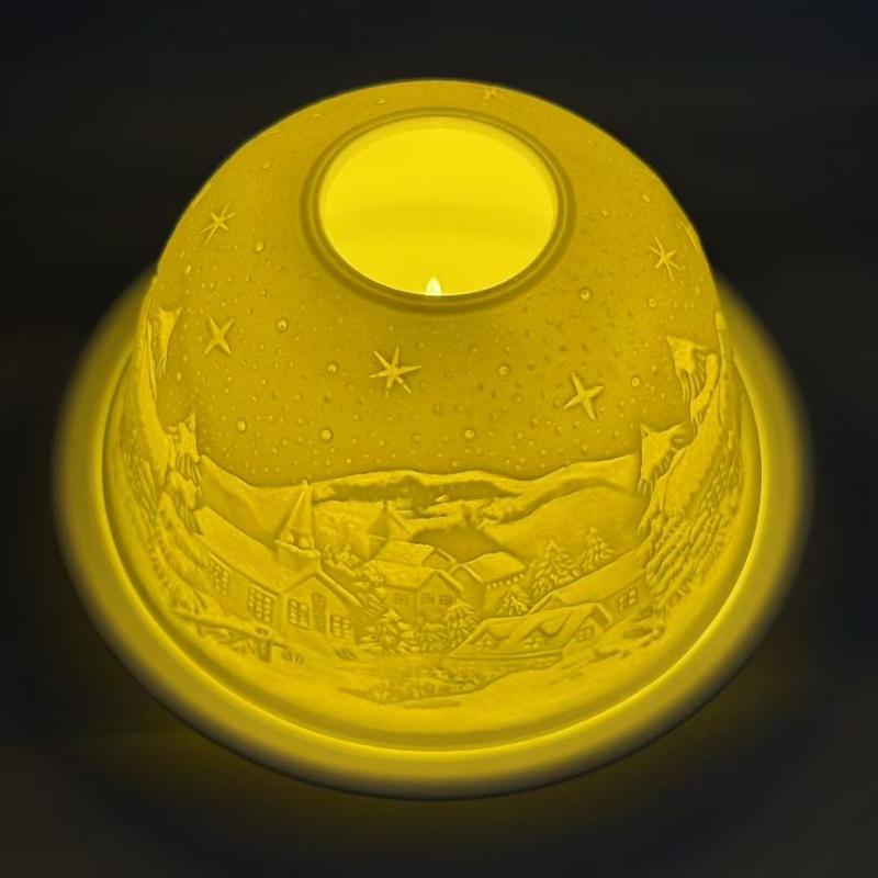 

Embossed Bone China Tea Light Dome Night Light Transparent Porcelain Night Light Con Gatti Paralume Candle-holder Christmas Gift