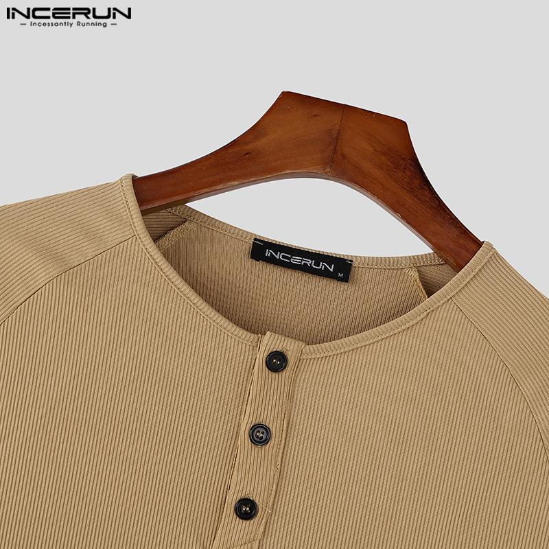 INCERUN Summer Men Short Sleeve Casual Texture Henley Tops T-shirts