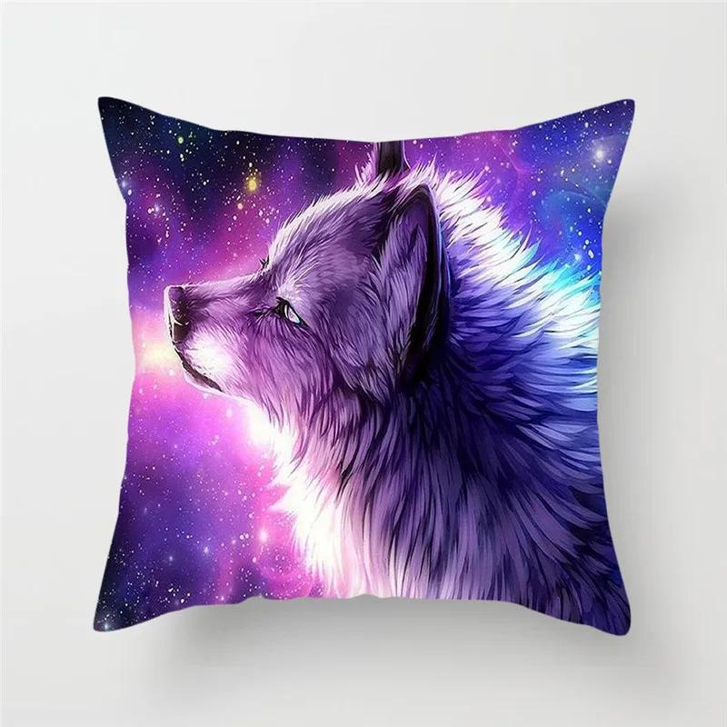 Animal Wolf King Print Pattern Sofa Cushion Cover Pillowcase Home Party Car Bedding