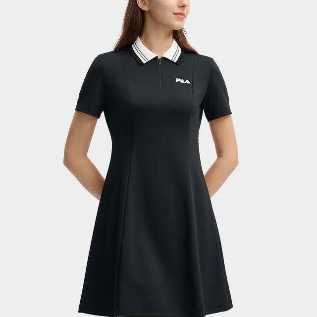FILA Polo Pompido Center Collaboration Knitted Polo Dress Women Dresses Black F11W438307FBK