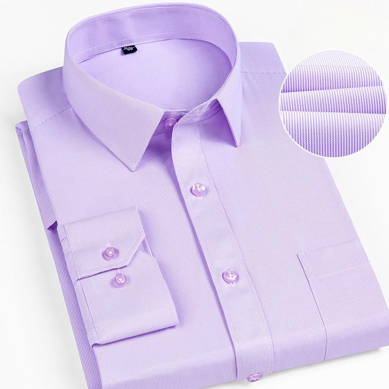 Men Formal Shirt Long Sleeve Office Solid Color Striped Business Social Men's Long Sleeved Shirt Work White Shirt Men Clothing