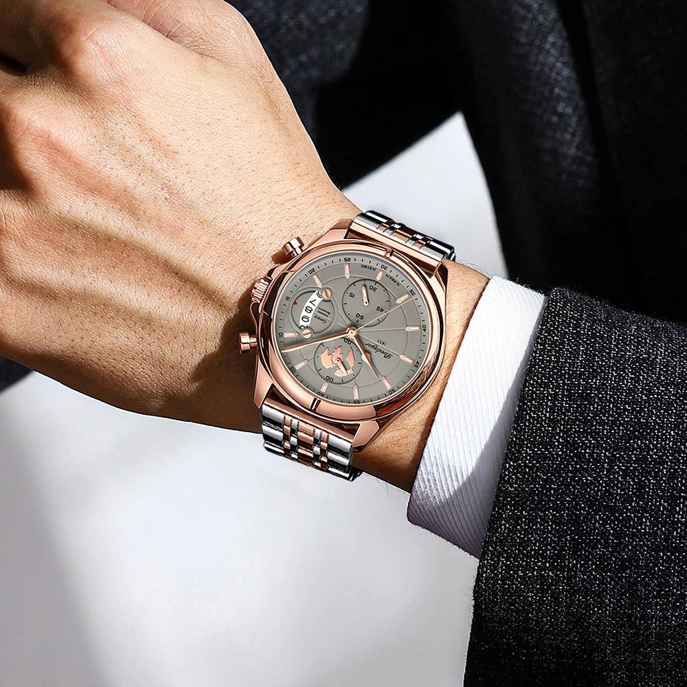 POEDAGAR Top Original Men Watch Chronograph Waterproof Date Quartz Luxury Watches Stainless Stain Business Male Wristwatch
