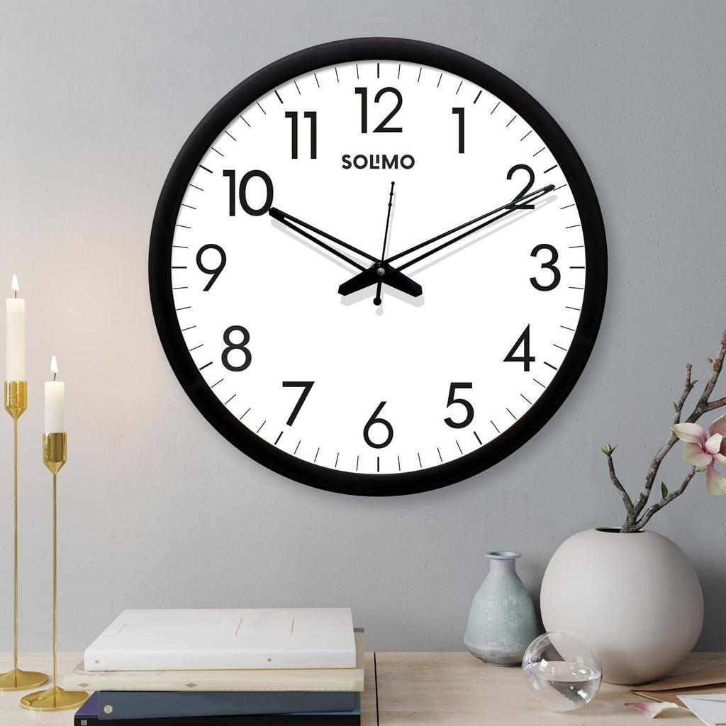 Sober 12-inch Plastic and Glass Silent Movement Wall Clock (Black Frame)