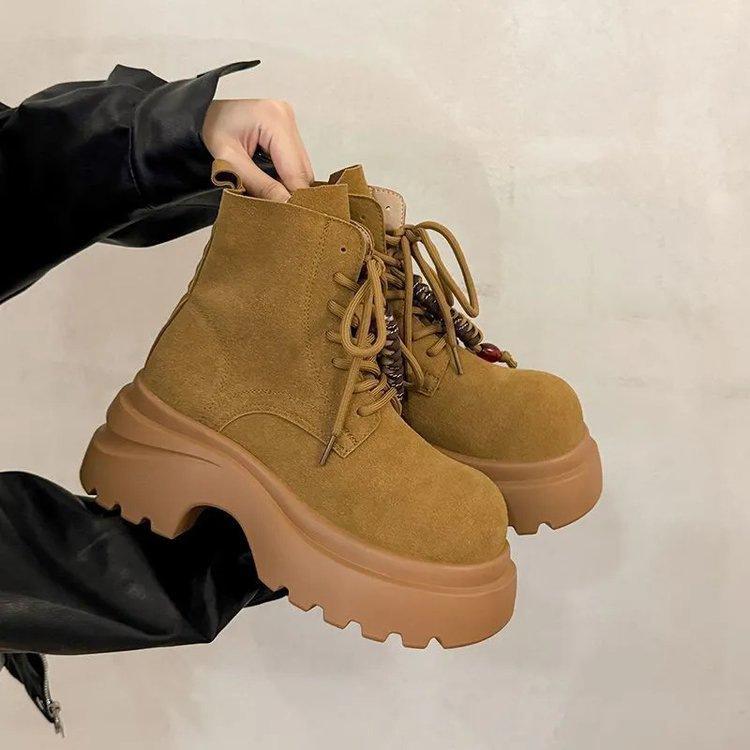 Frosted muffin thick-soled big-headed Martin boots autumn new retro small man heightening locomotive rhubarb boots