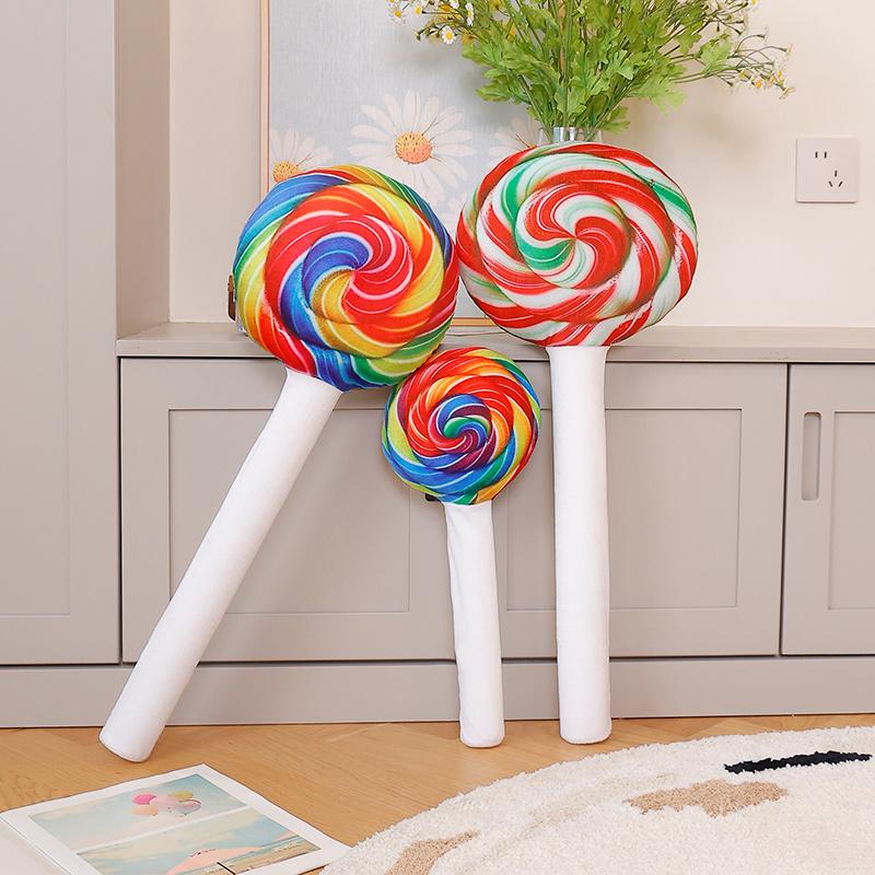 4070Cm New Simulation Lollipop Plush Toy Rainbow Candy Stuffed Pillow Home Decor Ornament Fun Lollipop Plushie Holiday Gift