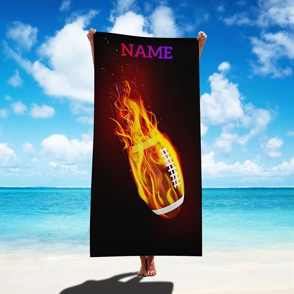 Custom Fire Soccer Beach Towel Personalized Name Football Sports Microfiber Bath Towels Soft Quick Dry Swimming Pool All Season