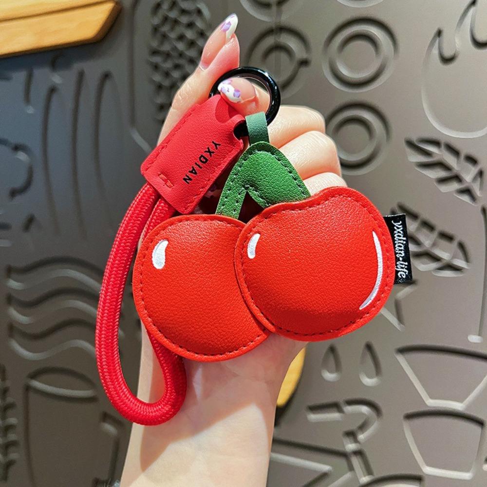 Cartoon Cherry Keychain Fruit Car Keyring Funny PU Leather Bag Pendant  Students