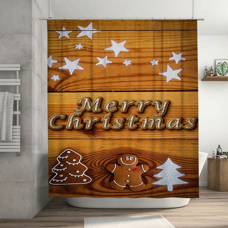 

Tuniu Festive Christmas Gingerbread Man Shower Curtain Set Waterproof Holiday Bathroom Decor Funny Cute Kitchen Backdrop Fabric W60H190(CM)-1 Pcs
