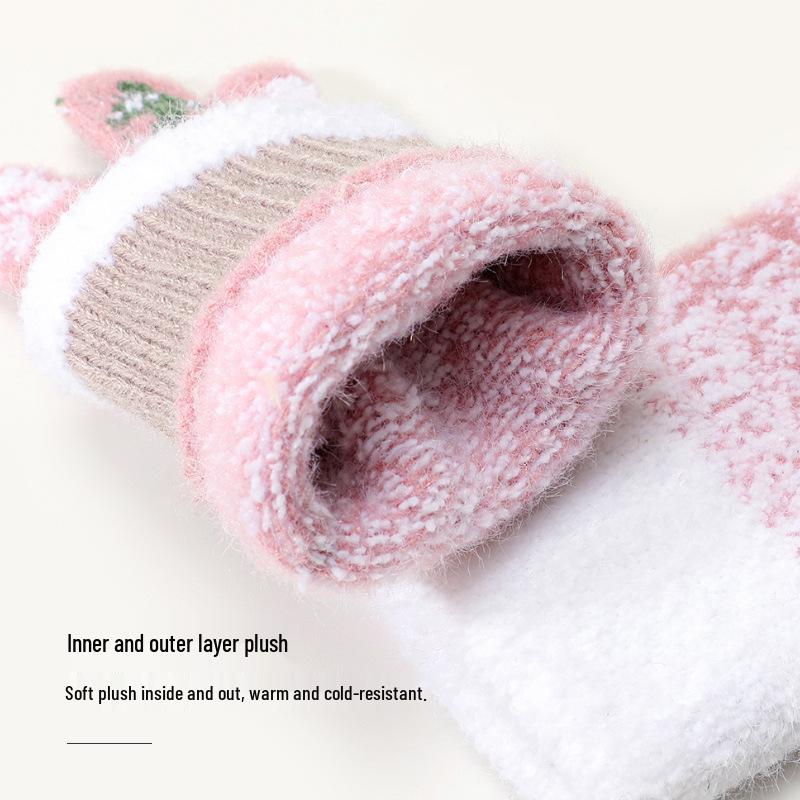 Xinfei Lan Red & Blue Women's Winter Fingerless Touchscreen Gloves - Snowflake Fleece Lined, Thick & Fluffy for Riding