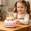 Electric Bubble Machine Cake Shape Toy for Kids Birthday Party with Light Music and Automatic Bubble Blowing Function Includes 70ml Bubble Solution