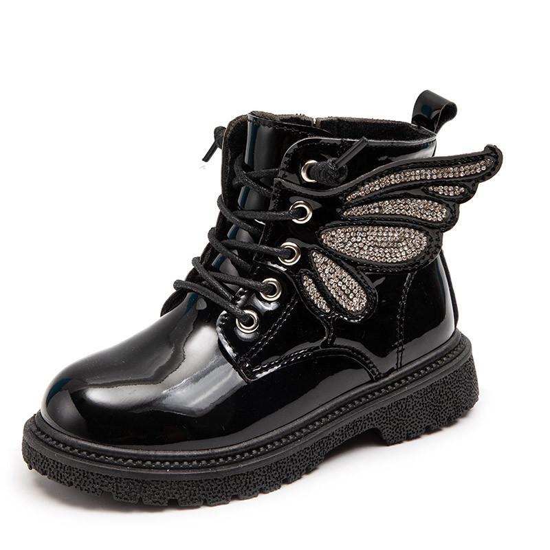 Kinder Winter Samt Martin Stiefel Mädchen Lackleder Flügel bequeme Baumwollschuhe Jungen Low-Top Lederstiefel