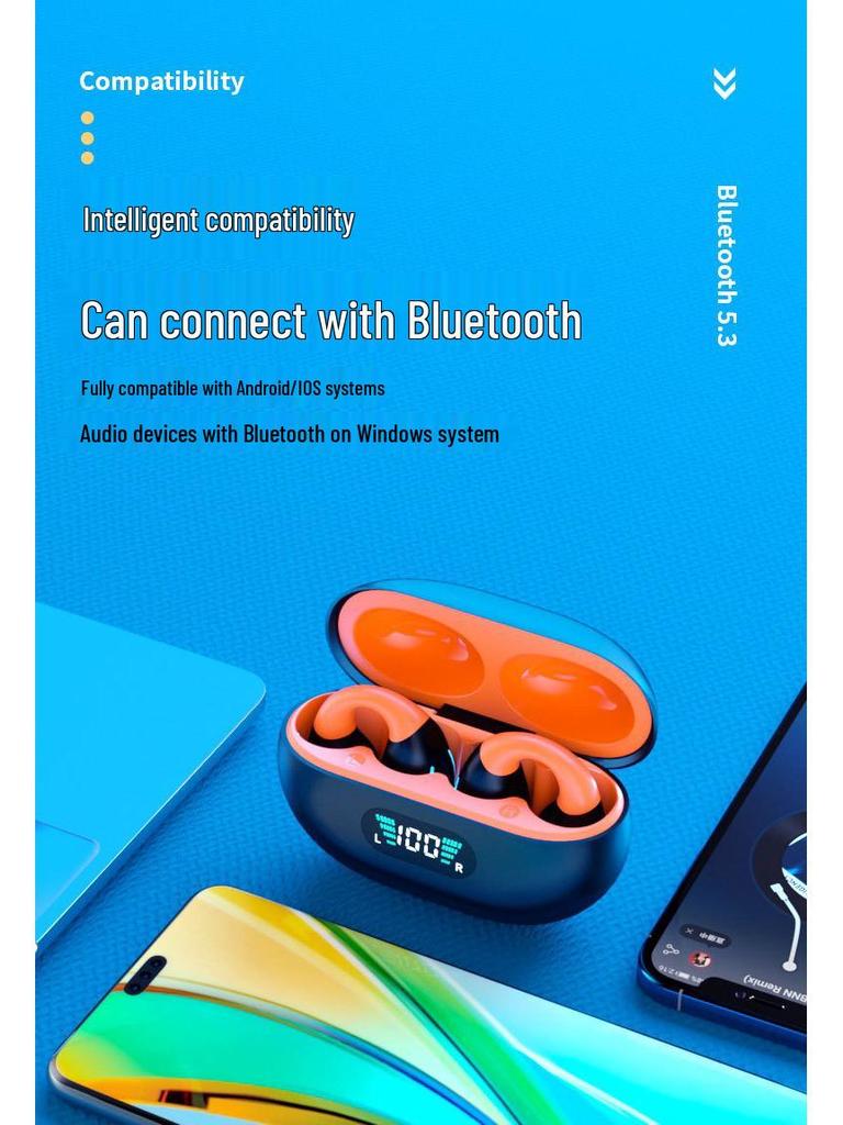 YYKQ71 AI Translation TWS Clip-on Bluetooth Earphones: High-Quality Sound, Non-In-Ear, Long Battery Life for Sports.