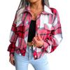 Women Loose Jacket Contrast Color Plaid Print Turn Down Collar Single Breasted Fake Pocket Long Sleeves Fall Spring Commuting