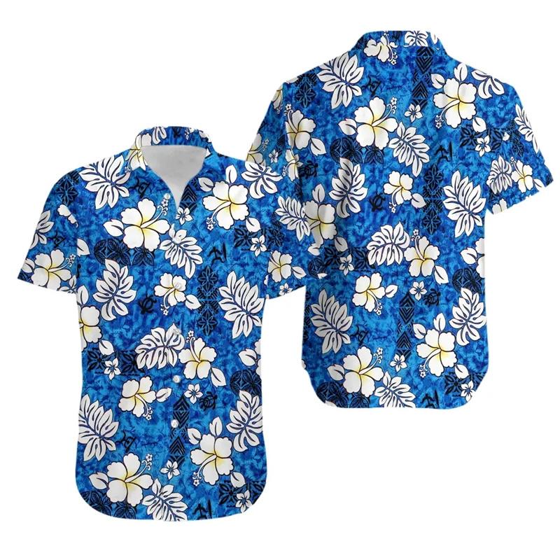 Loose Hibiscus Men's Shirt Short Sleeved Floral Beach Hawaiian Shirts Popular Bright Quick Dry Tops Customized Avatar Clothes