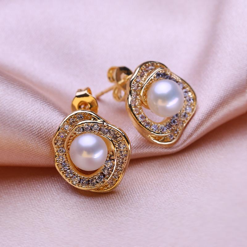 SENIKO Natural Freshwater Pearl Earrings Fashion Leaf Earrings For Women Girl Gift Stud Earrings