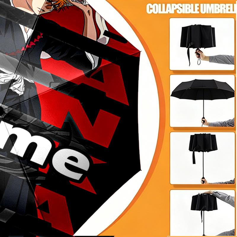 Custom Name Personalized BLEACH Print Umbrella, Auto Open Close, 8‑Rib Sturdy Frame, Commute Camping Hiking Use, Birthday Gift