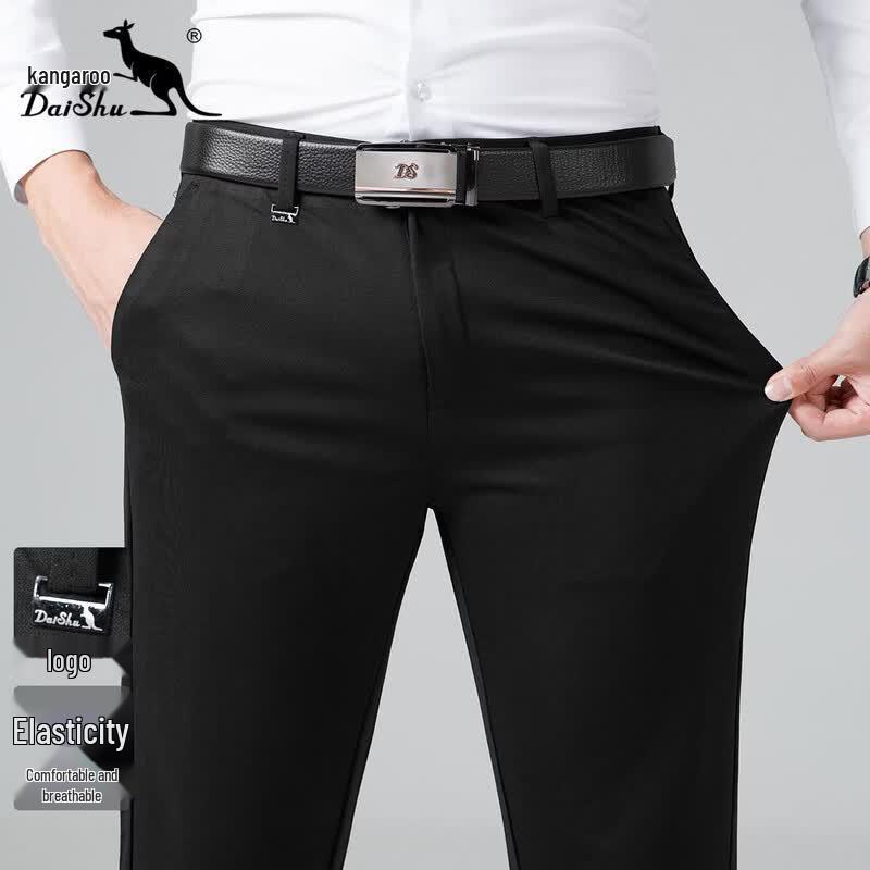 DAISHU Men s Lightweight Business Casual Straight-Leg Trousers 33
