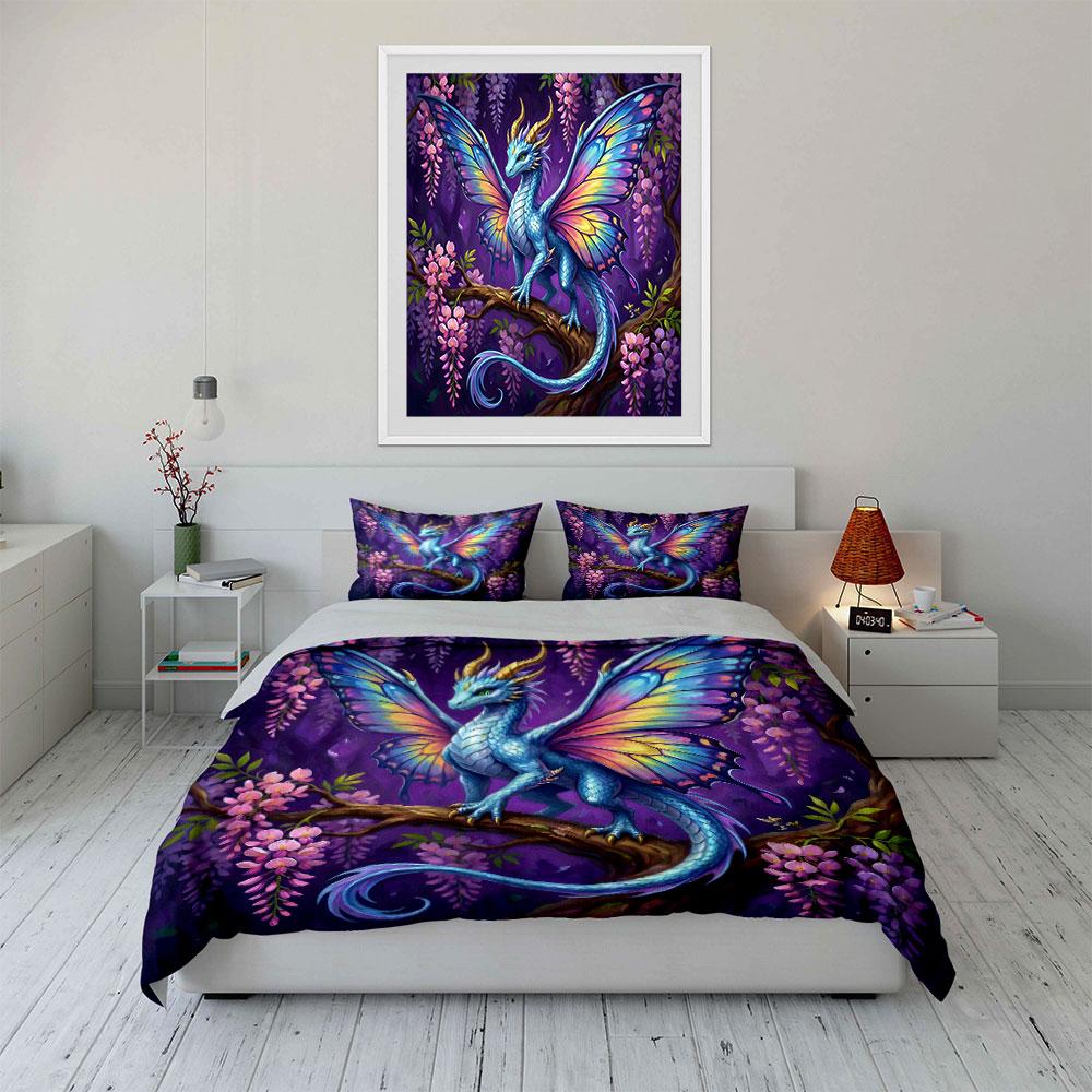 Fantasy Dragon with Colorful Wings Print Soft Comfortable Duvet Cover Bedding Set Included 1*Duvet Cover 2*Pillowcases