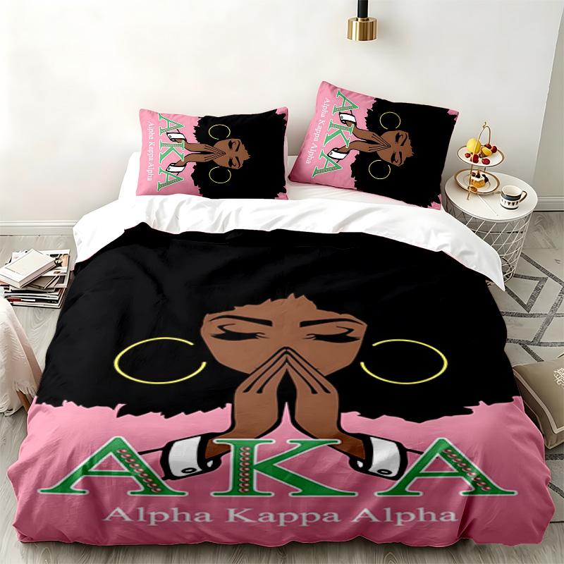 Alpha Kappa Alpha Sorority 3pc Set Perfect for Bedroom Use Comfortable Bedding Set Includes a Duvet Cover and Two Pillowcases Ideal Birthday or Christ