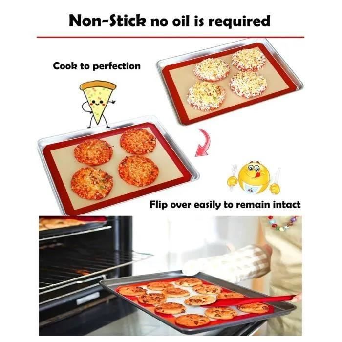 2Pcs Tapis de Cuisson en Silicone 40x30cm, Toile de Cuisson Silicone Saine pour Four en Silicone Anti-Adhérent et Réutilisable, sans