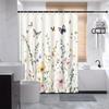 Floral Meadow Shower Curtain with Butterflies - Watercolor Polyester, 70.8x70.8In,  Fashion Bath Decor, Includes 12 Hooks