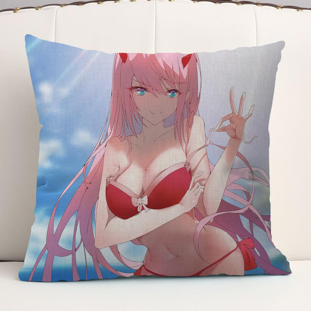 Darling In The FranXX Zero Zero Two Cushion Cover Car Throw Pillow Case For Sofa Car Christmas Gift 40x40cm 45x45cm
