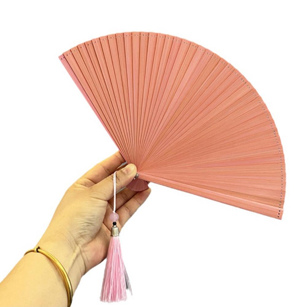 Chinese Style Tassel Folding Fan Solid Color Kimono Fan Elegant Handheld Fans  Wedding Party Decor