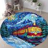 Colorful Mosaic Design Train Pattern Round Carpet Steam Train Fantasy Starry Sky Floor Decor Rug Absorbent and Non-slip Mat