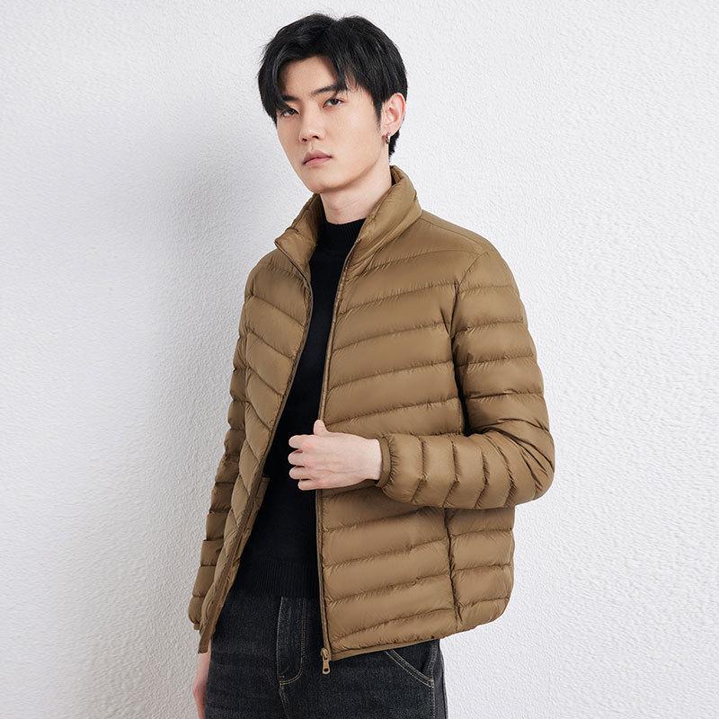 Męska lekka kurtka puchowa ze stójką, 90% puchu, styl koreański, plus size