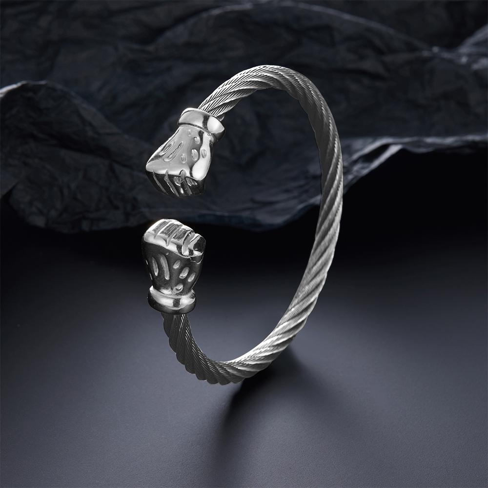 Boxing Glove Black Cable Bangle Gold Plated Stainless Steel Open Cuff Bracelet Men s Punk Fashion Jewelry серебряный