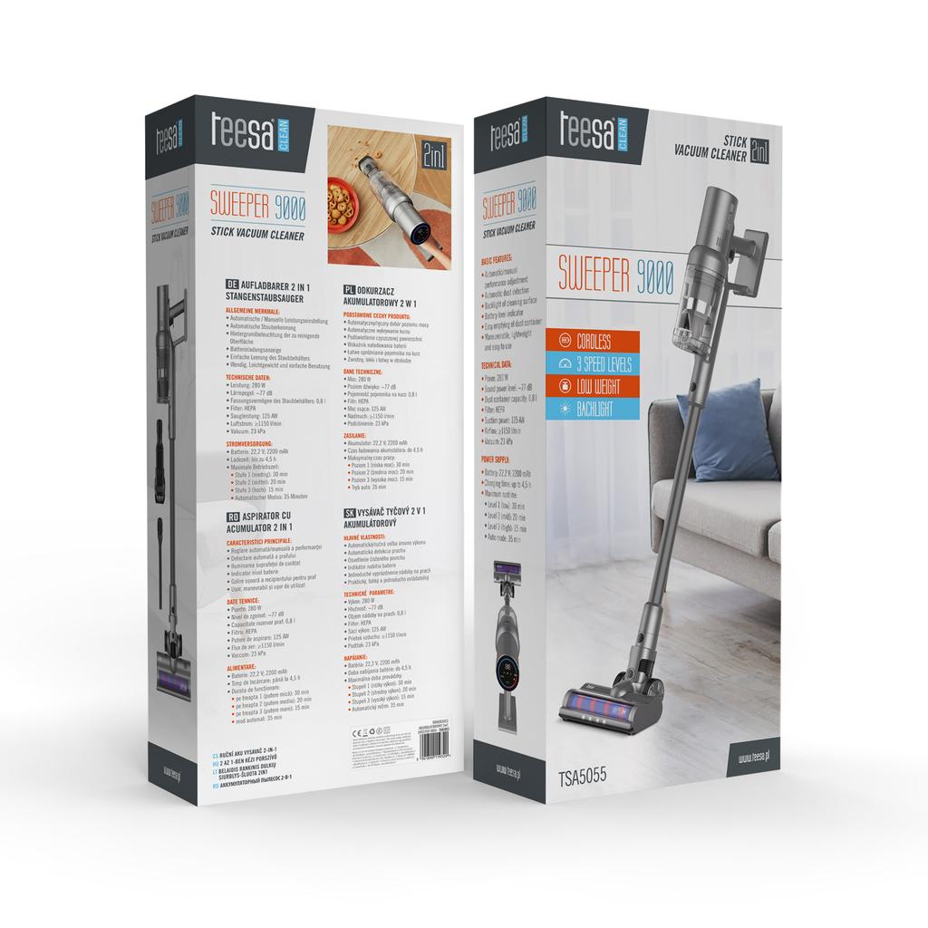 Odkurzacz bezprzewodowy pionowy 2w1 Teesa SWEEPER 9000 podświetlenie LCD
